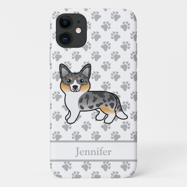 Blue Merle Cardigan Welsh Corgi Dog & Name Case-Mate iPhone Case (Back)