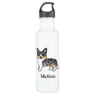 Blue Merle Cardigan Welsh Corgi Dog & Name Stainless Steel Water Bottle