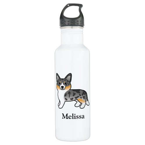 Blue Merle Cardigan Welsh Corgi Dog  Name Stainless Steel Water Bottle