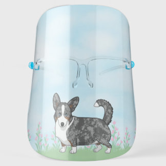 Blue Merle Cardigan Welsh Corgi Flowers Face Shield