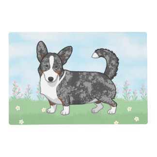 Blue Merle Cardigan Welsh Corgi Flowers Placemat