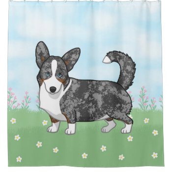 Blue Merle Cardigan Welsh Corgi Flowers Shower Curtain by Fun_Forest at Zazzle