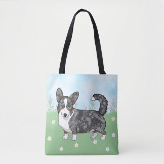 Blue Merle Cardigan Welsh Corgi Flowers Tote Bag