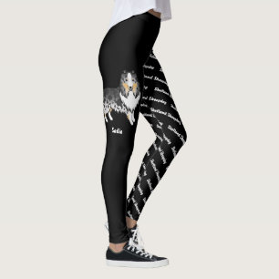 Blue Merle Cartoon Sheltie & Dog's Name And Breed Leggings