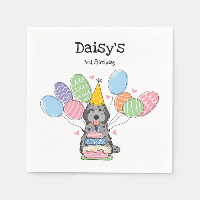 Blue Merle Cockapoo Cavapoo Birthday Party Paper Napkins (Front)