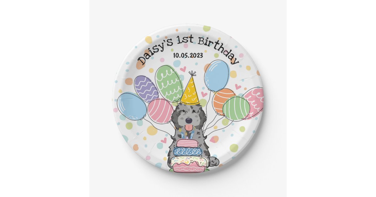 Blue Merle Cockapoo Cavapoo Dog Birthday Paper Plates | Zazzle