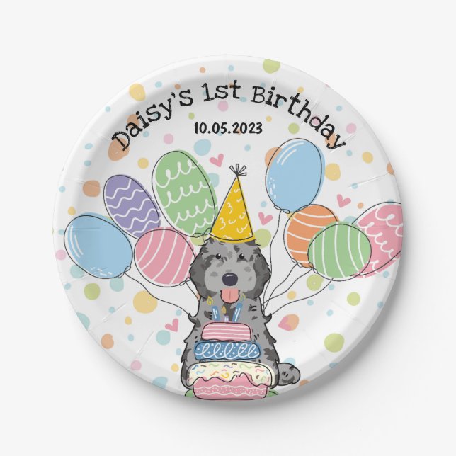 Blue Merle Cockapoo Cavapoo Dog Birthday  Paper Plates (Front)
