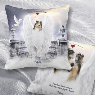 Blue Merle Collie Angel, Dog Heaven - Pet Memorial Throw Pillow