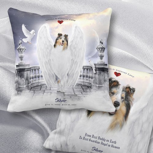 Blue Merle Collie Angel Dog Heaven _ Pet Memorial Throw Pillow