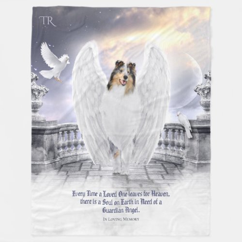 Blue Merle Collie Angel in Dog Heaven Keepsake _ Fleece Blanket