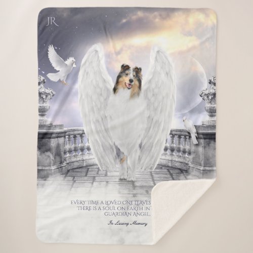 Blue Merle Collie Angel Memorial Heaven Balcony _ Sherpa Blanket