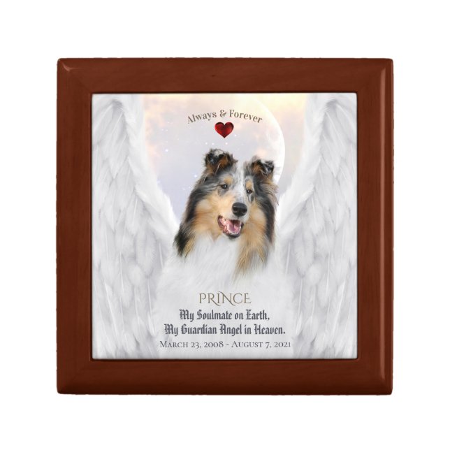 Blue Merle Collie Angel Portrait - Pet Keepsake Gift Box (Front)
