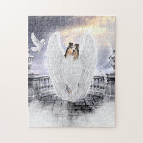 Blue Merle Collie Guardian Angel in Dog Heaven _ Jigsaw Puzzle