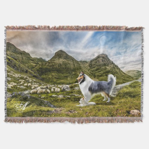 Blue Merle Collie Herding Sheep _ Personalized Throw Blanket