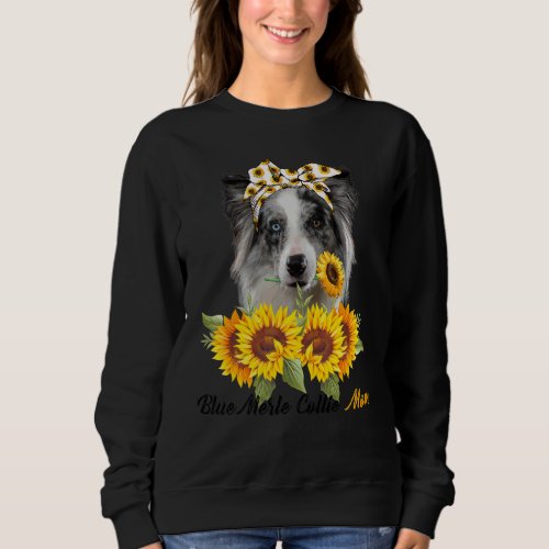 Blue Merle Collie Mom Sunflower Summer Dog Mom Mam Sweatshirt