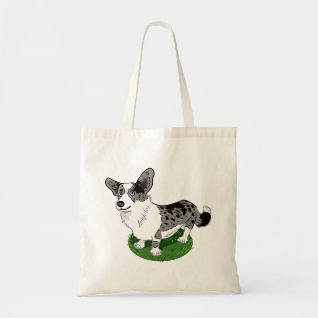Blue merle, Corgi Cardigan. Tote Bag (Front)