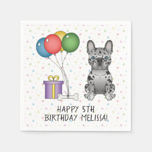 Blue Merle French Bulldog Cartoon Dog Birthday Napkins