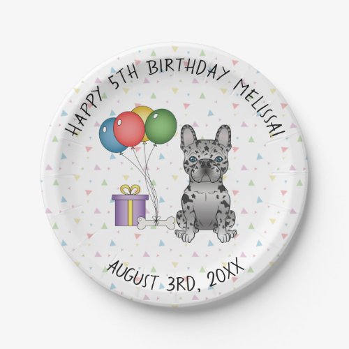 Blue Merle French Bulldog Cartoon Dog Birthday Paper Plates