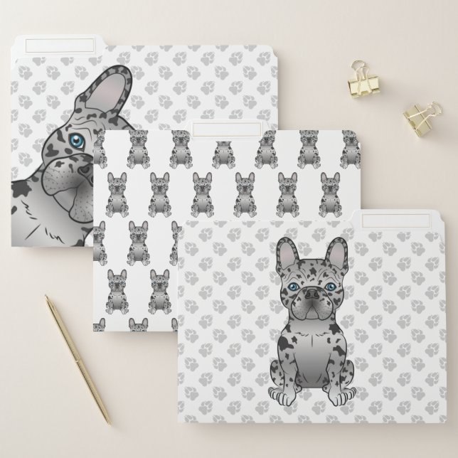 Blue Merle French Bulldog / Frenchie Cartoon Dog File Folder (Set)