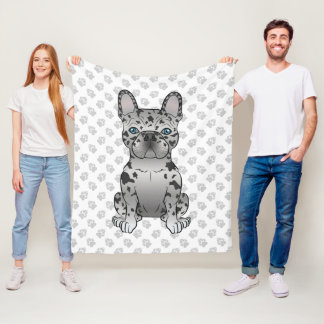 Blue Merle French Bulldog / Frenchie Cartoon Dog Fleece Blanket