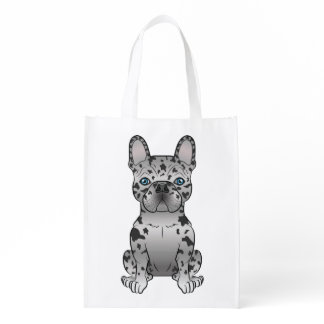 Blue Merle French Bulldog / Frenchie Cartoon Dog Grocery Bag