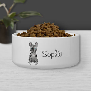 Blue Merle French Bulldog Frenchie Cute Dog & Name Bowl