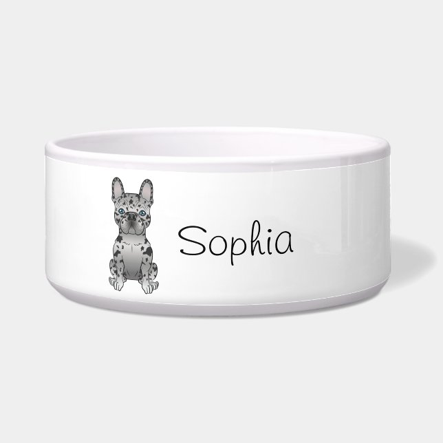 Blue Merle French Bulldog Frenchie Cute Dog & Name Bowl (Front)