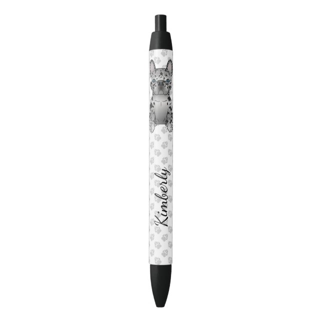 Blue Merle French Bulldog Frenchie Cute Dog & Name Pen (Front Vertical)