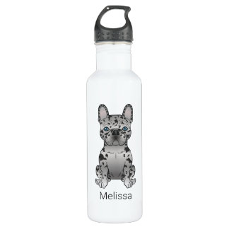 Blue Merle French Bulldog Frenchie Cute Dog &amp; Name Stainless Steel Water Bottle