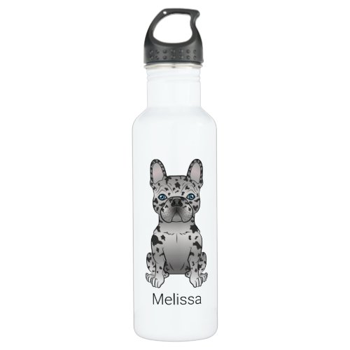 Blue Merle French Bulldog Frenchie Cute Dog  Name Stainless Steel Water Bottle