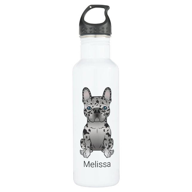 Blue Merle French Bulldog Frenchie Cute Dog & Name Stainless Steel Water Bottle (Front)