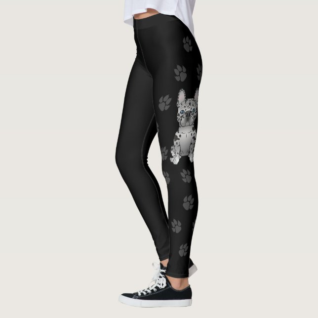 Blue Merle French Bulldog Frenchie Cute Dog & Paws Leggings (Left)