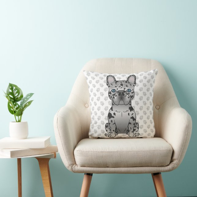 Blue Merle French Bulldog Frenchie Cute Dog & Paws Throw Pillow (Chair)