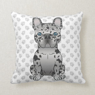 Blue Merle French Bulldog Frenchie Cute Dog &amp; Paws Throw Pillow