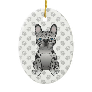 Blue Merle French Bulldog Frenchie Cute Dog &amp; Text Ceramic Ornament