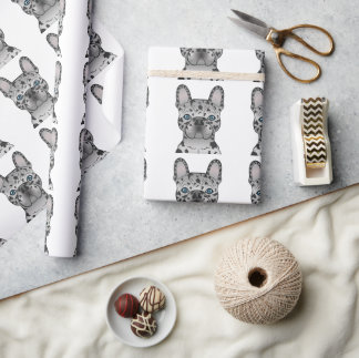 Blue Merle French Bulldog Frenchie Dog Pattern Wrapping Paper
