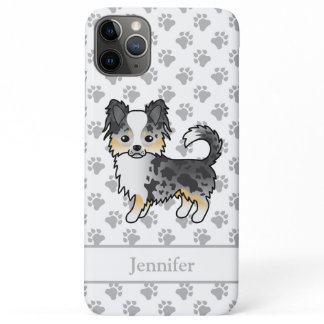 Blue Merle Long Coat Chihuahua Cartoon Dog &amp; Name iPhone 11 Pro Max Case