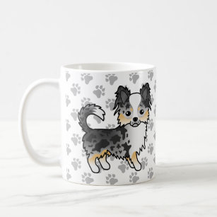 Blue Merle Long Coat Chihuahua Cartoon Dog & Paws Coffee Mug