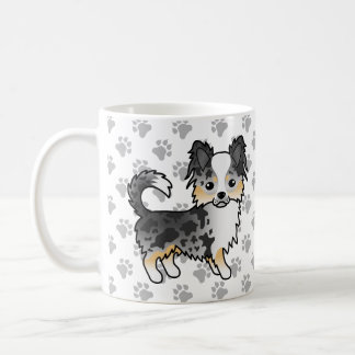 Blue Merle Long Coat Chihuahua Cartoon Dog &amp; Paws Coffee Mug
