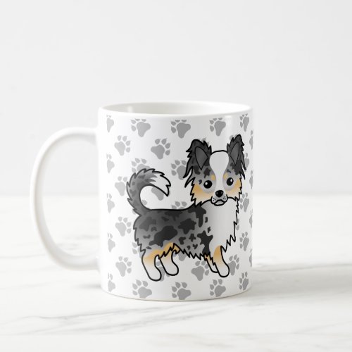 Blue Merle Long Coat Chihuahua Cartoon Dog  Paws Coffee Mug