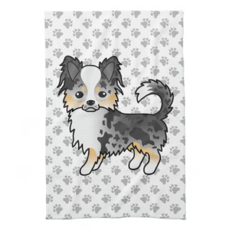 Blue Merle Long Coat Chihuahua Cartoon Dog &amp; Paws Kitchen Towel
