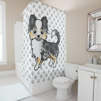 Blue Merle Long Coat Chihuahua Cartoon Dog &amp; Paws Shower Curtain