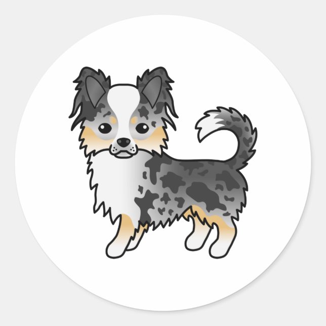 Blue Merle Long Coat Chihuahua Cute Cartoon Dog Classic Round Sticker (Front)