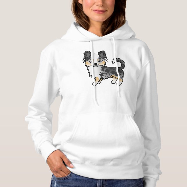 Blue Merle Long Coat Chihuahua Cute Cartoon Dog Hoodie (Front)