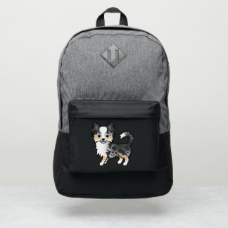 Blue Merle Long Coat Chihuahua Cute Cartoon Dog Port Authority® Backpack