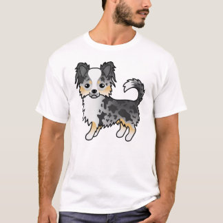 Blue Merle Long Coat Chihuahua Cute Cartoon Dog T-Shirt
