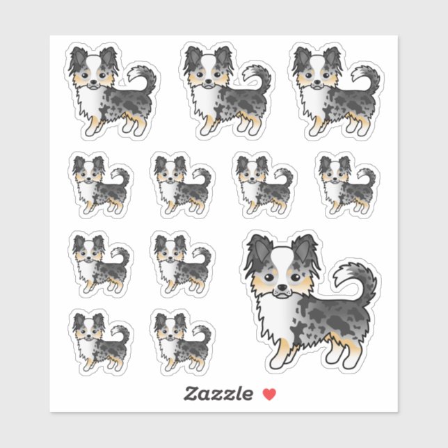 Blue Merle Long Coat Chihuahua Cute Cartoon Dogs Sticker (Sheet)