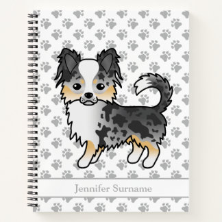 Blue Merle Long Coat Chihuahua Dog &amp; Custom Text Notebook