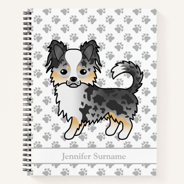 Blue Merle Long Coat Chihuahua Dog & Custom Text Notebook (Front)