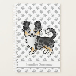 Blue Merle Long Coat Chihuahua Dog & Custom Text Planner